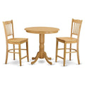 East West Furniture JAGR3-OAK-W 3 Piece Kitchen Counter Height Dining Table Set Contains a Round Wooden Table with Pedestal and 2 Dining Chairs, 36x36 Inch, Oak