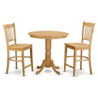 East West Furniture JAGR3-OAK-W 3 Piece Kitchen Counter Height Dining Table Set Contains a Round Wooden Table with Pedestal and 2 Dining Chairs, 36x36 Inch, Oak