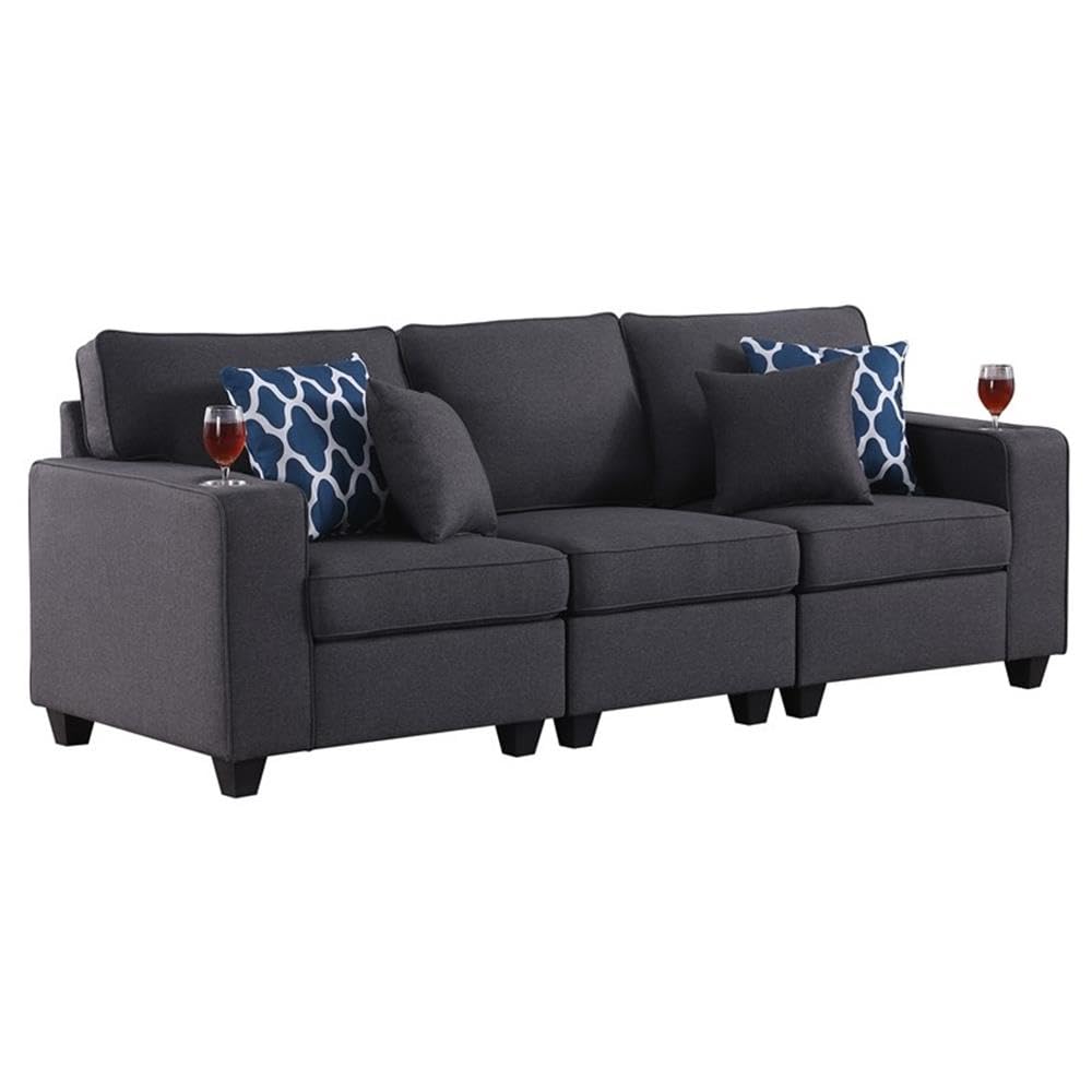 Lilola Home Cooper Dark Gray Linen Sofa - Thumbnail 4