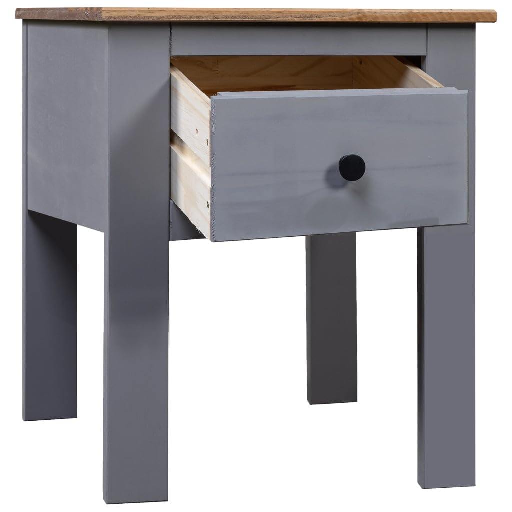vidaXL Modern Farmhouse Bedside Cabinet in Gray - Solid Pinewood Nightstand with Drawer - Enhance Bedroom and Living Room Decor