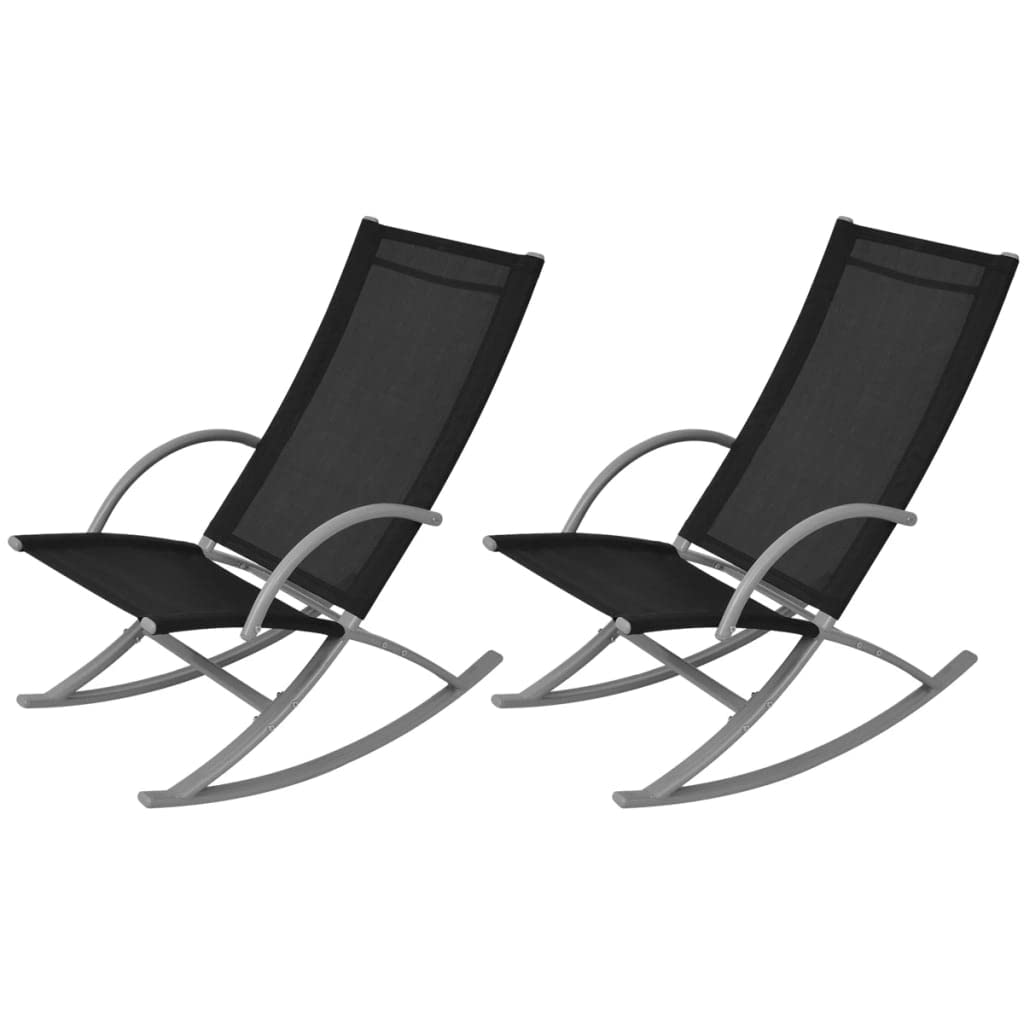 vidaXL Patio Rocking Chairs, Durable Steel Frame, Textilene Fabric Lounge Chairs, Set of 2, Black, Lightweight Outdoor Garden Furniture`