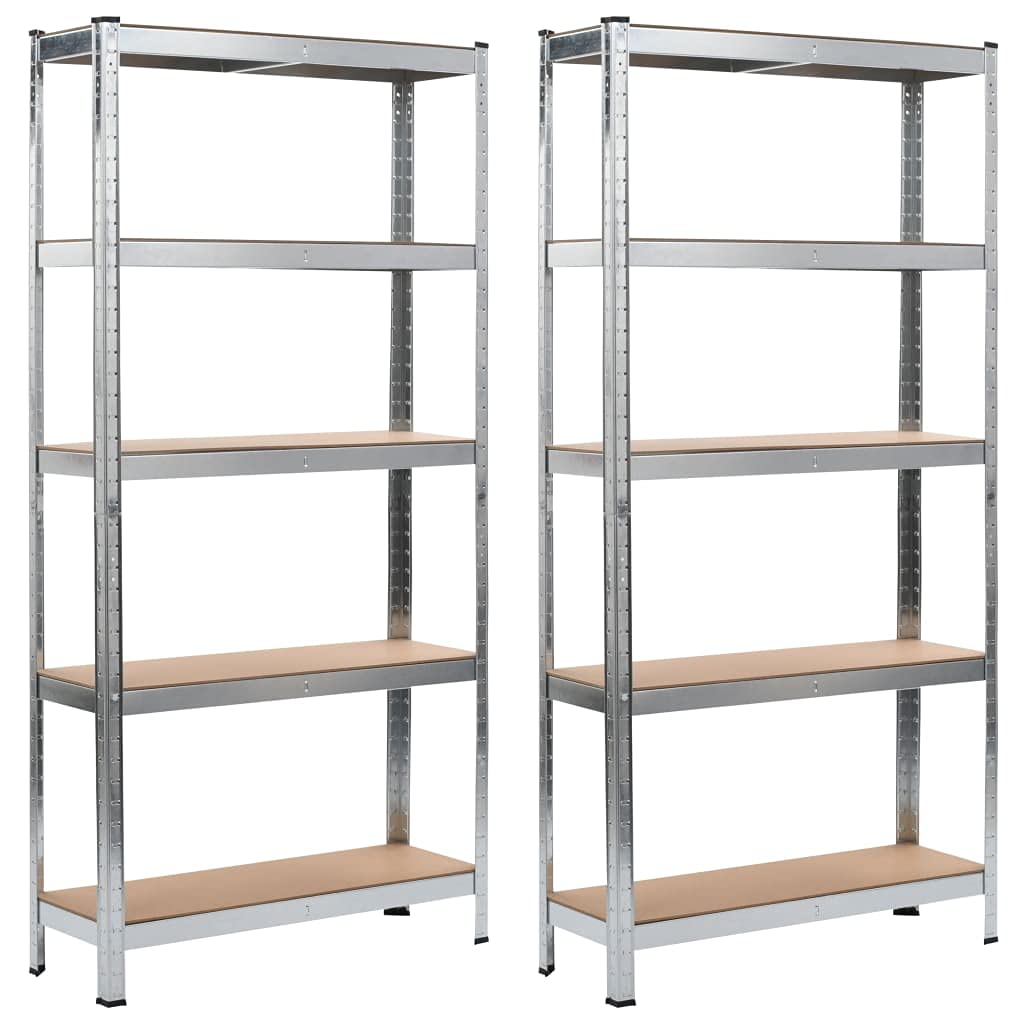 Vidaxl 2X Storage Shelves Corrosion-Resistant Detachable Units Rack Home Houseware Garage Display Stand Shelf Silver Steel And Mdf