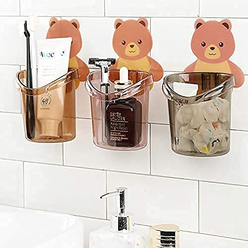 Dhruheer Multipurpose ABS Plastic Strong Adhesive Sticker Teddy Bear Toothbrush Holder Cup  Wall Mount Teddy Bear Toothbrush Ho