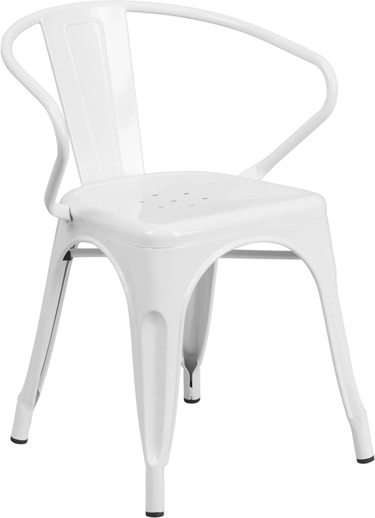 Flash Furniture Luna Commercial Grade White Metal Indoor-Outdoor Chair with Arms