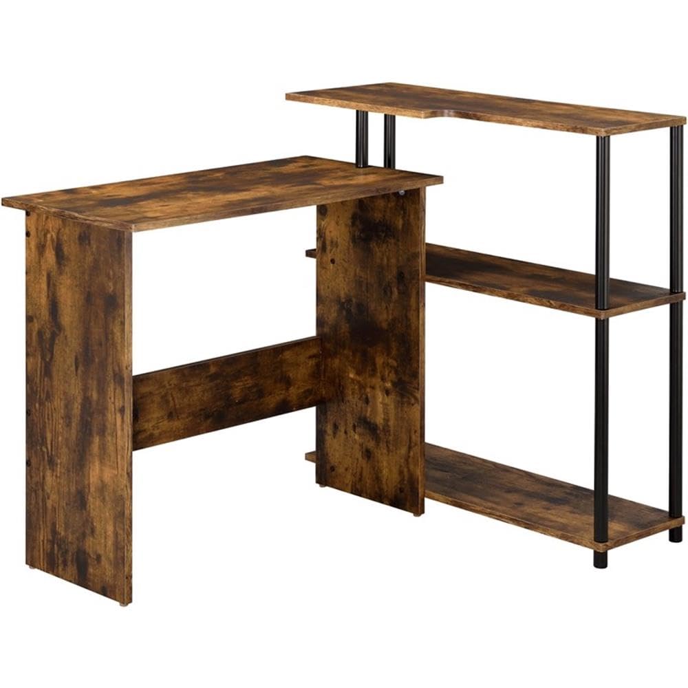 Acme Ievi Wooden Top Writing Desk with Bookcase in Weathered Oak and Black