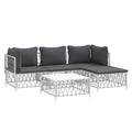 vidaXL 5-Piece Patio Lounge Set in White Steel with Cushions – Comfortable, Durable, and Modular Design for Personalized Outdoor Setting