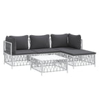 vidaXL 5-Piece Patio Lounge Set in White Steel with Cushions – Comfortable, Durable, and Modular Design for Personalized Outdoor Setting
