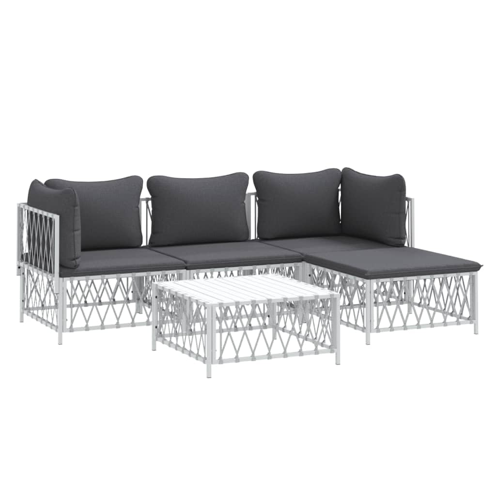 vidaXL 5-Piece Patio Lounge Set in White Steel with Cushions – Comfortable, Durable, and Modular Design for Personalized Outdoor Setting