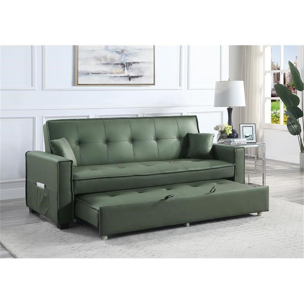 Acme Octavio Upholstered Adjustable Sofa with 2 Pillows in Green Fabric