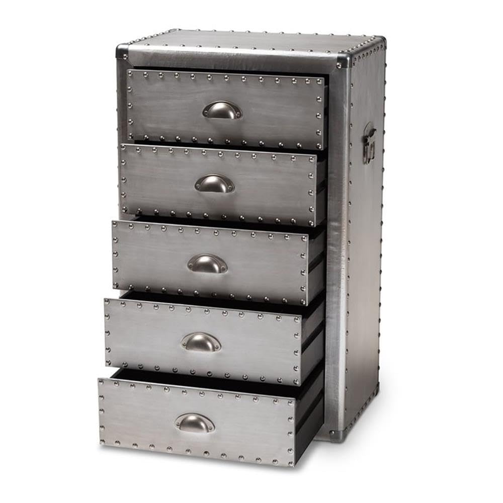 Baxton Studio Davet French Industrial Silver Metal 5-Drawer Accent Chest - Thumbnail 2