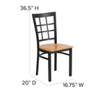 Flash Furniture HERCULES Series Black Window Back Metal Restaurant Chair - Natural Wood Seat