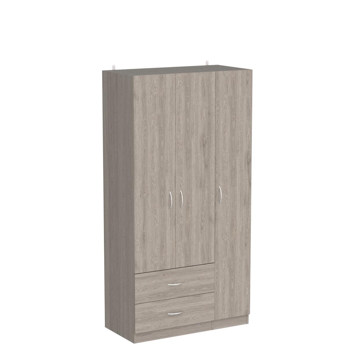 DEPOT E-SHOP Bosko 3 Doors Armoire, 2 Drawers, Metal Rod, Light Gray
