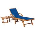 vidaXL Solid Wood Teak Sun Lounger Chaise Lounge Chair with Side Table and Royal Blue Cushion - Wheels, Adjustable Backrest and Footrest for Patio, Garden