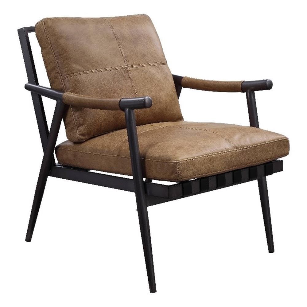 Acme Anzan Padded Cushion Accent Chair in Berham Chestnut Leather