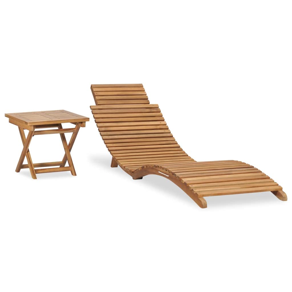 vidaXL Patio Lounge Chair Outdoor Chaise Lounge with Table Solid Teak Wood