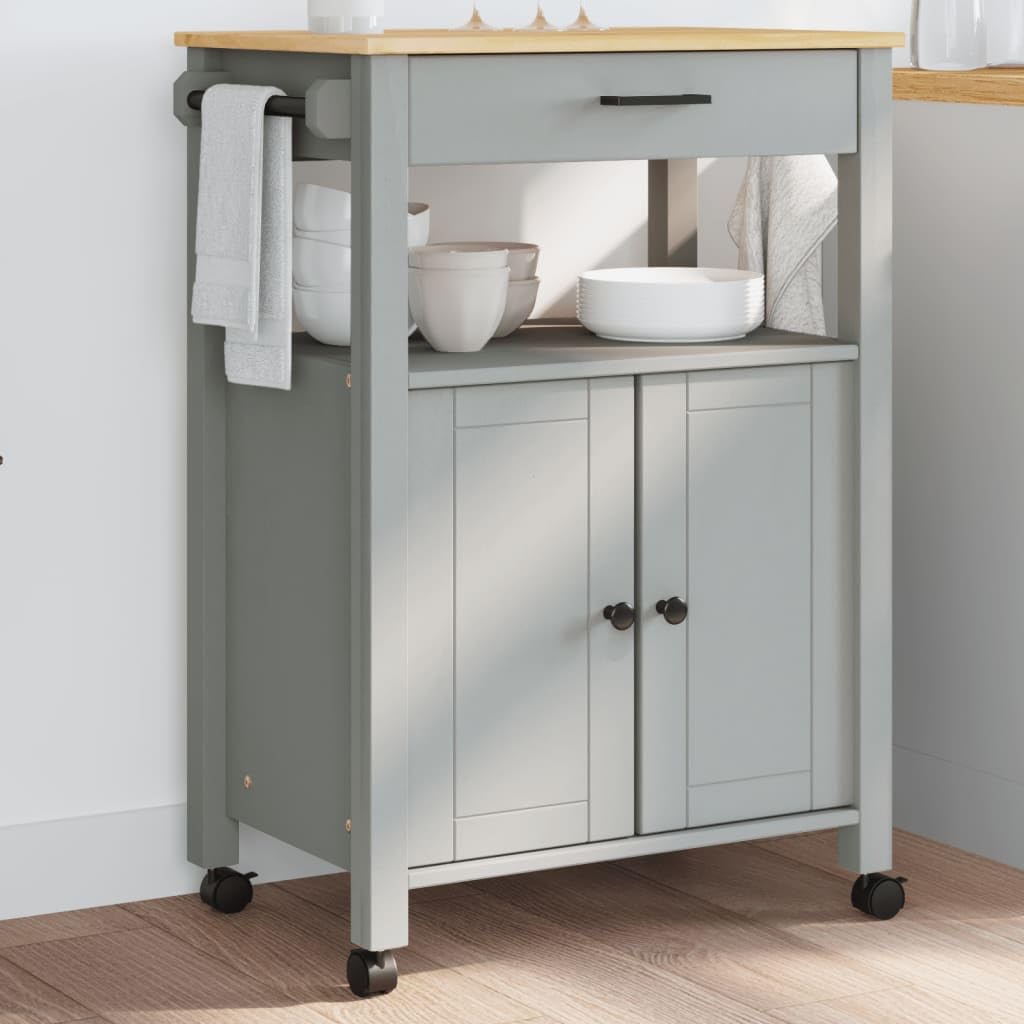 vidaXL Kitchen Trolley Rolling Cart - Solid Pine Wood with Drawer, 2 Doors, Wheels, Gray/Honey Wax, 23.6&quot;x15.7&quot;x35.4&quot;