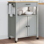 vidaXL Kitchen Trolley Rolling Cart - Solid Pine Wood with Drawer, 2 Doors, Wheels, Gray/Honey Wax, 23.6"x15.7"x35.4"