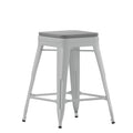 Cierra Set of 4 Commercial Grade 24 High Backless Silver Metal Indoor Counter Height Stools with Gray All-Weather Poly Resin Sea
