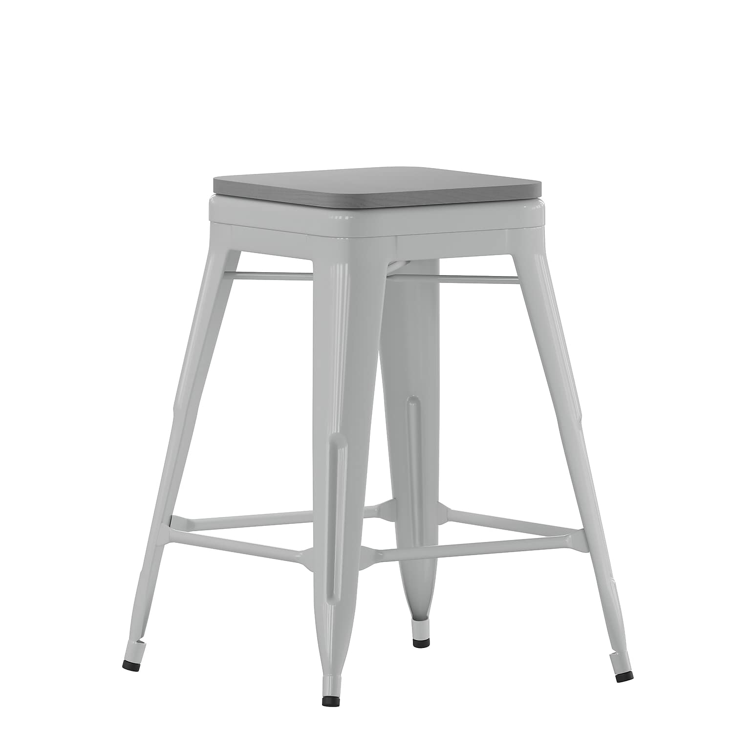 Cierra Set of 4 Commercial Grade 24 High Backless Silver Metal Indoor Counter Height Stools with Gray All-Weather Poly Resin Sea