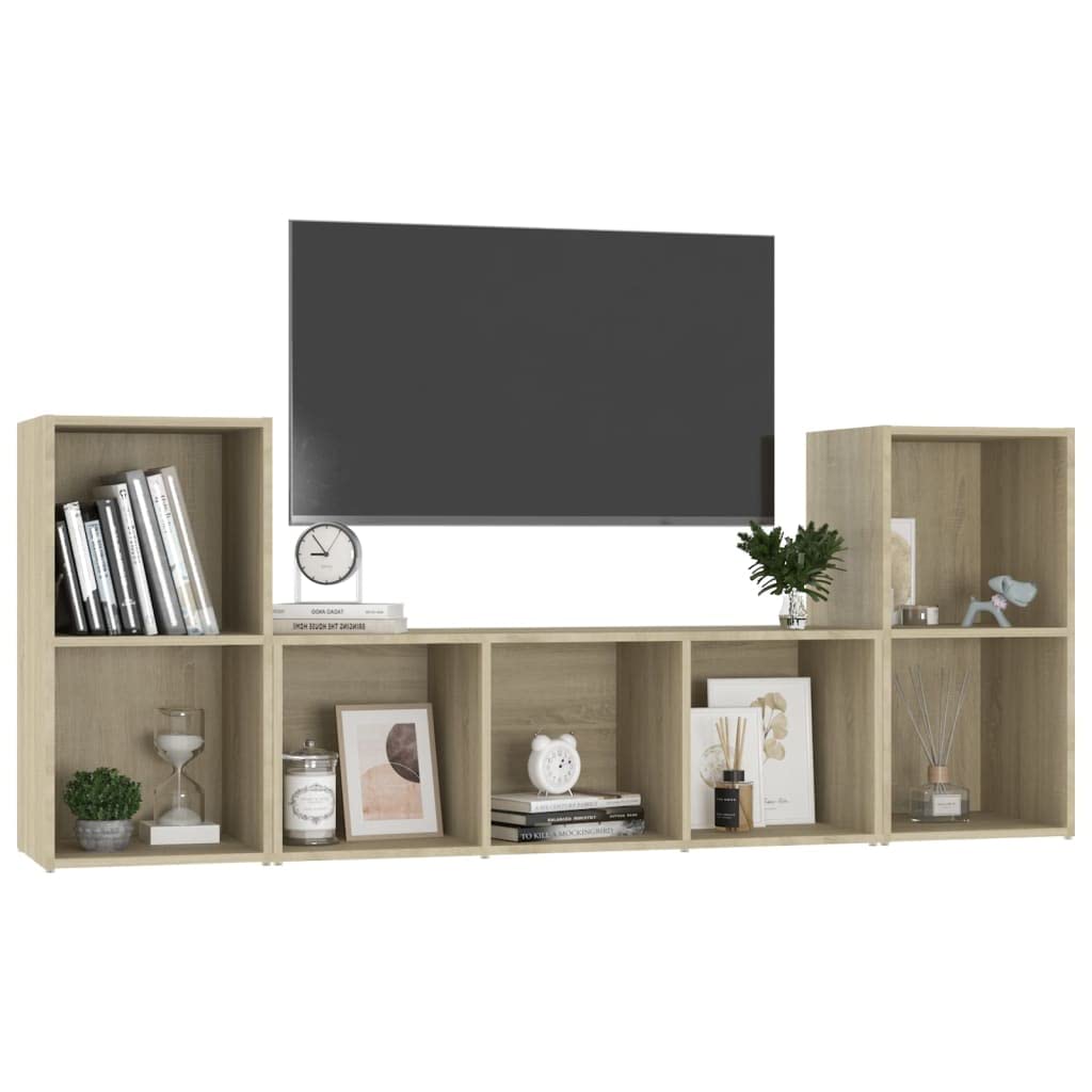 vidaXL TV Stand Set 3 Piece, TV Stand for Living Room, Sideboard with Storage, Media Unit Cupboard, Modern Style, Sonoma Oak Engineered Wood