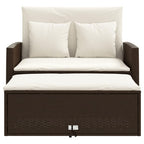 vidaXL Patio Sofa with Cushions - Brown Poly Rattan 2-Seater Outdoor Bench/Bed with Storage and Footstool