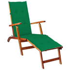 vidaXL Solid Acacia Wood Patio Deck Chair with Footrest and Cushion Garden Outdoor Sun Lounger Sun Bed Day Bed Wooden Adjustable Foldable