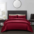 Aimay 3 Piece Satin Duvet Cover Set Bedding Sets Queen Burgundy 1800 Series Luxury Rich Silk Silky Super Soft Solid Color Revers