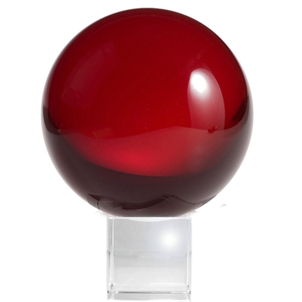 Amlong Crystal Meditation Ball Globe with Free Crystal Stand, 80mm, Red