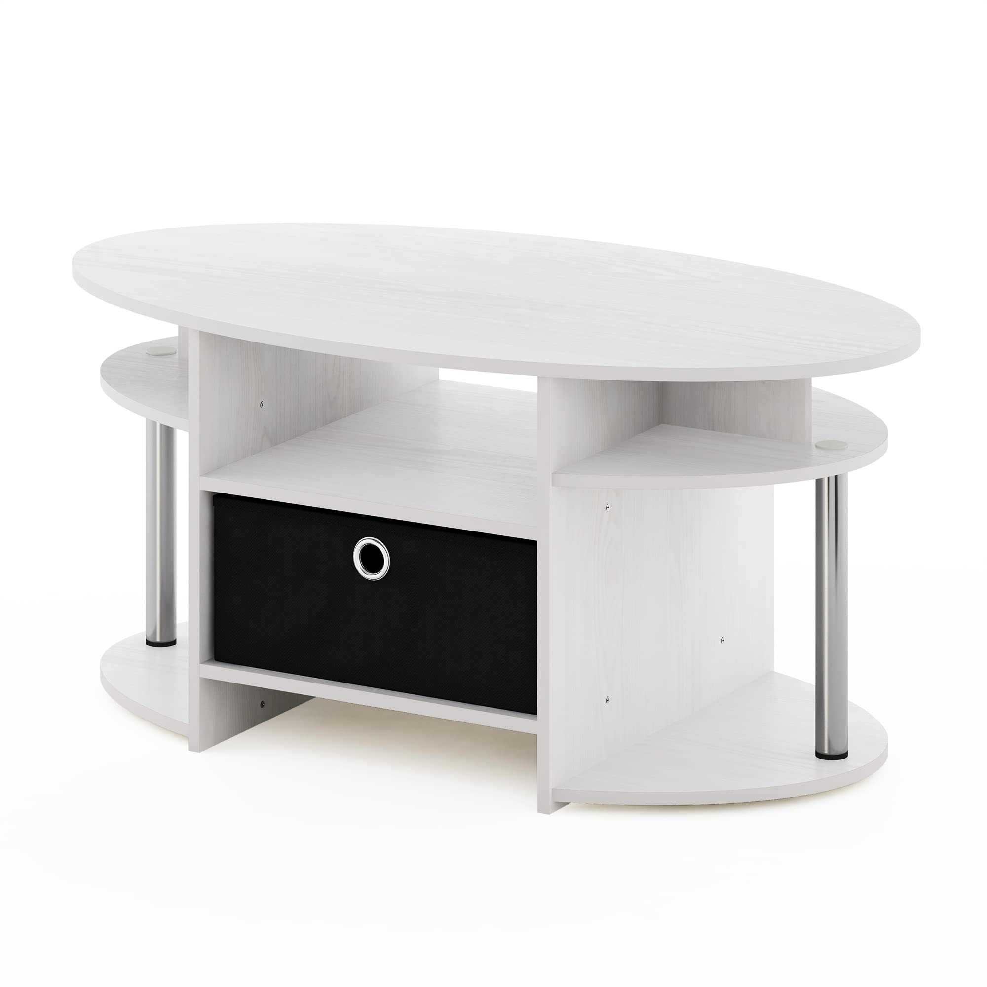 Furinno JAYA Simple Design Oval Coffee Table with Bin - Thumbnail 3