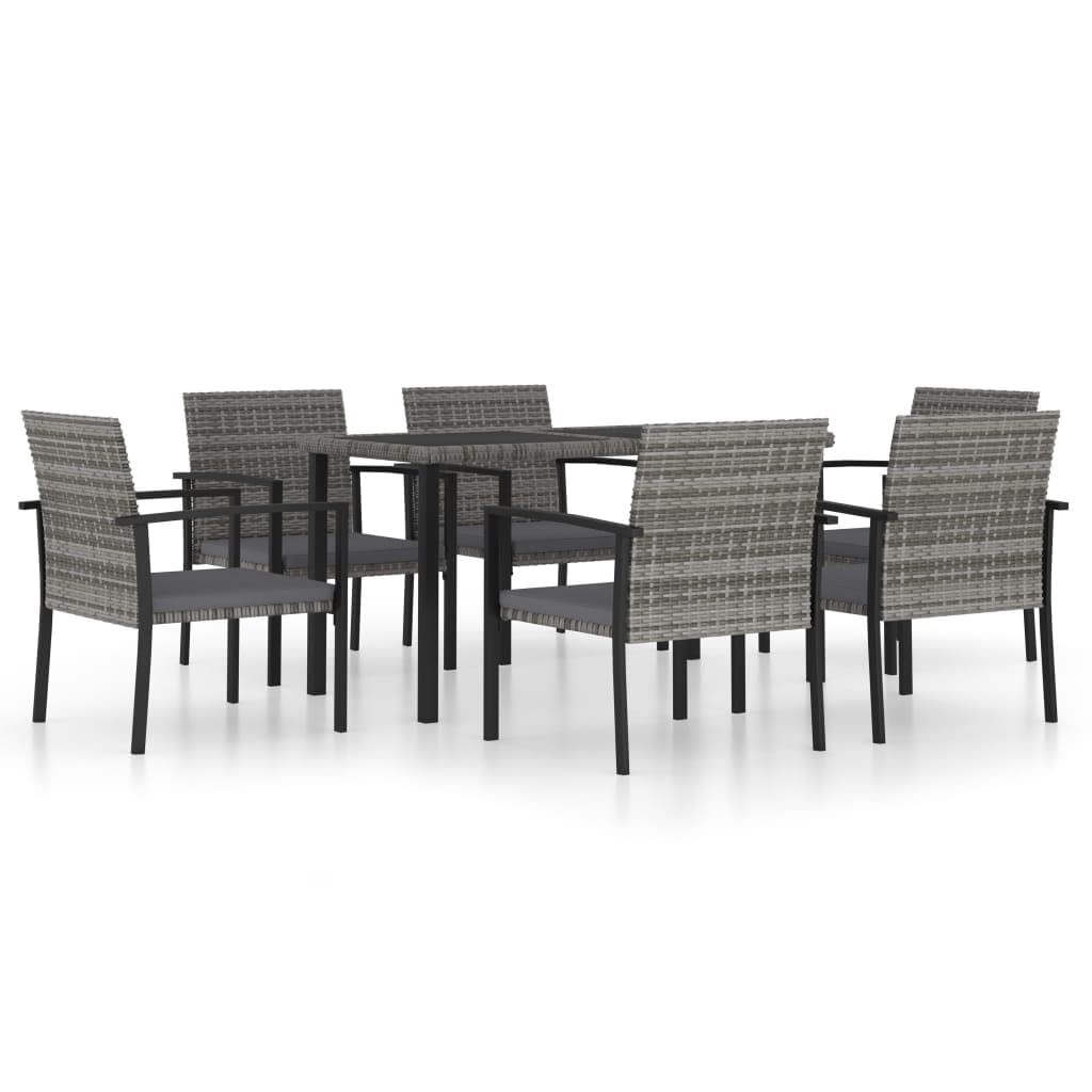 vidaXL 7 Piece Outdoor Dining Set - Sturdy Poly Rattan Construction, Weather-Resistant - Ideal for Gardens, Patio - Gray/Black