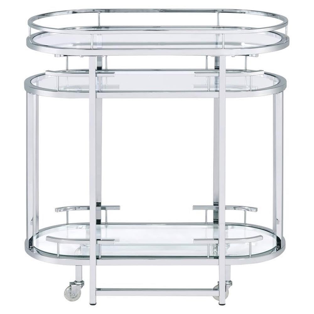 Acme Piffo Glass Top Storage Serving Cart And Bar Table In Clear And Chrome