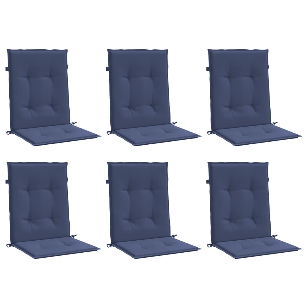 vidaXL Lowback Chair Cushions - 6 Pc Set, Navy Blue Polyester Fabric, Water-Resistant, Soft Foam Fiber Filling, for Outdoor/Indo