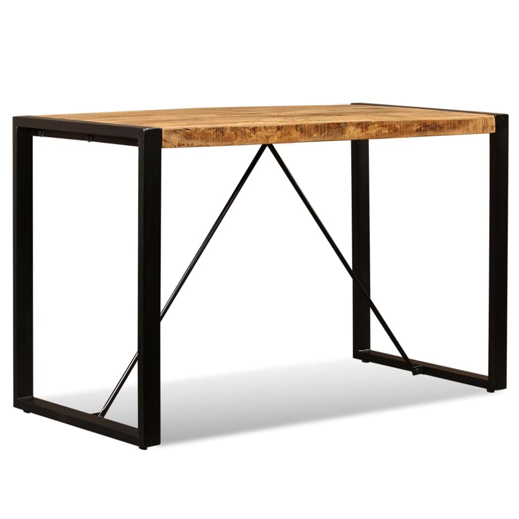 vidaXL Industrial Dining Table with Stable Steel Legs and Polished Rough Mango Wood - Matte Finish - Easy Assembly - 47.2"