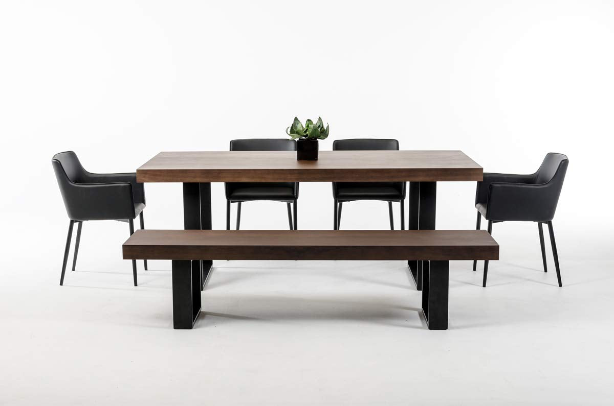 HomeRoots Veneer, Stainless Steel B 30' Walnut Veneer and Stainless Steel Dining Table