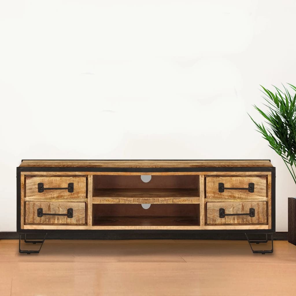 vidaXL Solid Mango Wood TV Stand with Drawers - Thumbnail 4
