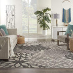 Nourison Aloha Indoor/Outdoor Floral Silver Grey 9'6' X 13' Area Rug, (10' X 13')