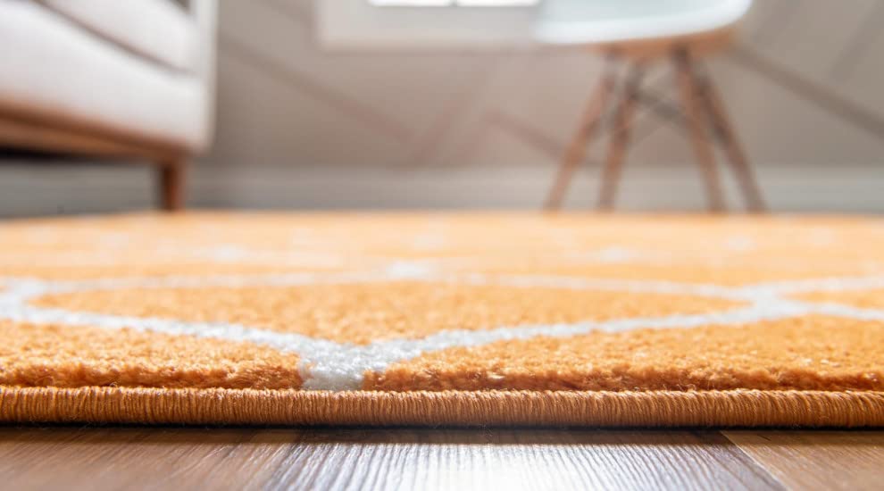 Unique Loom Trellis Frieze Collection Area Rug - Rounded (5' 1'' X 8', Orange/ Ivory)