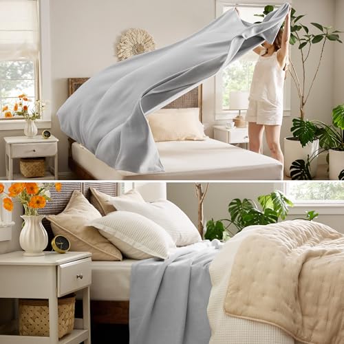 Bedsure 100% Cotton Blanket King Size For Bed - Breathable And Lightweight, Soft Cozy Textured Herringbone Woven Blanket For Summer Spring, Grey, 108X90 Inches