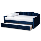 Baxton Studio Lennon Modern and Contemporary Navy Blue Velvet Fabric Upholstered Full Size Daybed with Trundle