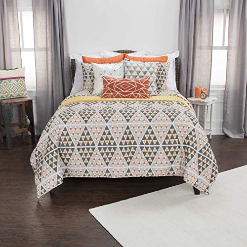 Rizzy Home | BQ4621 | Polyester Quilt | 68&quot;x94&quot; Orange/Yellow/Gray Geometric