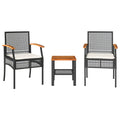 vidaXL Outdoor Bistro Set 3 Piece with Cushions - Poly Rattan & Acacia Wood - Patio/Garden Furniture - Black/Brown - 15.7"x15.7"x16.5" Table - 21.3"x22.4"x33.5" Chair