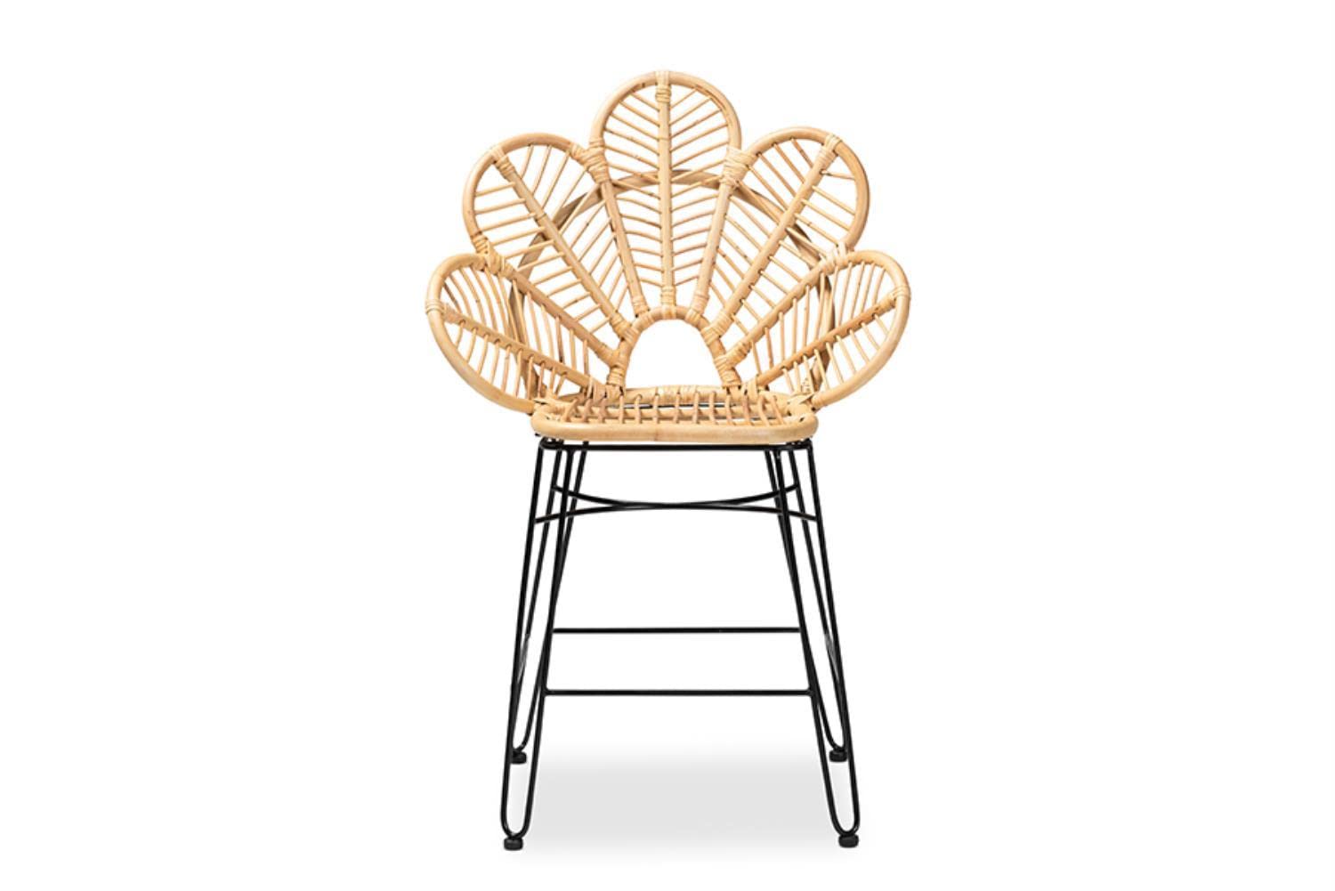 Baxton Studio Garan Natural Brown Rattan and Black Metal Counter Stool