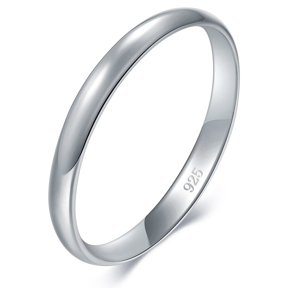 Boruo 925 Sterling Silver Ring High Polish Plain Dome Tarnish Resistant Comfort Fit Wedding Band 2Mm Ring Size 6
