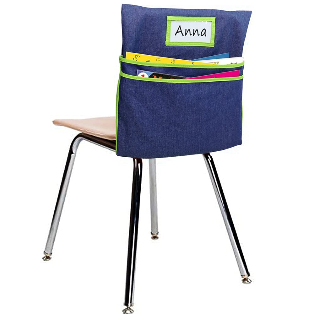 Auchq Chairback Buddy Pockets Chart With 2 Heavy Duty Storage Pocket, School Supplies Chair Pocket, Standard Denim Storage Organ