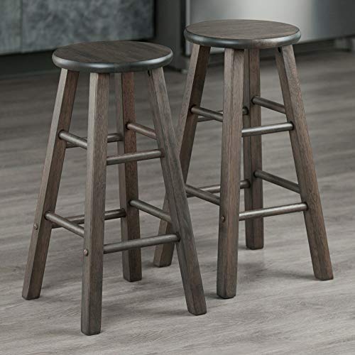 Ergode Wood Element Counter Stool Set | Oyster Gray | 2-Pc Set | Solid Wood | 220lbs Weight Capacity | Stable & Stylish | Multiple Finishes (16274-VV)