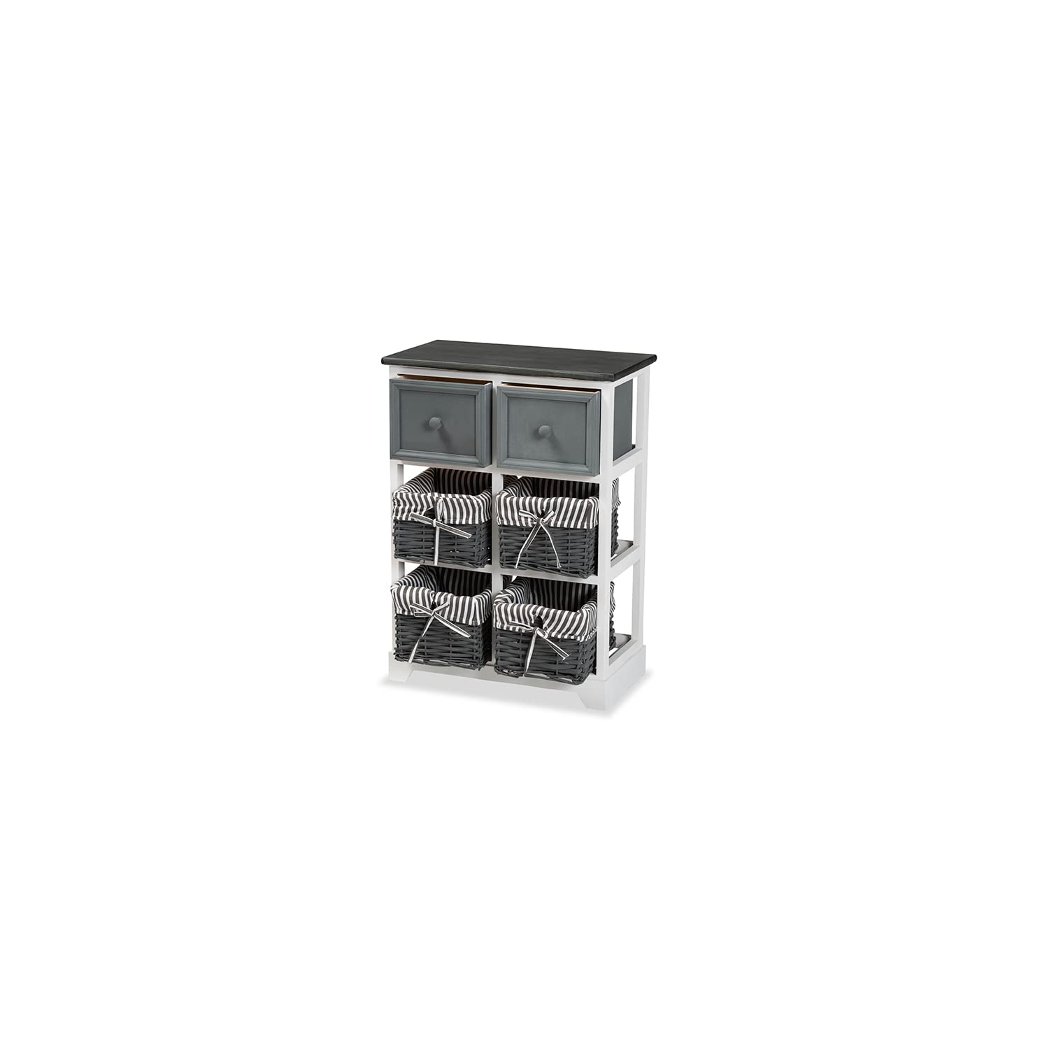 Baxton Studio Premala Modern and Contemporary Two-Tone Grey and White Finished Wood 2-Drawer Storage Unit with Baskets