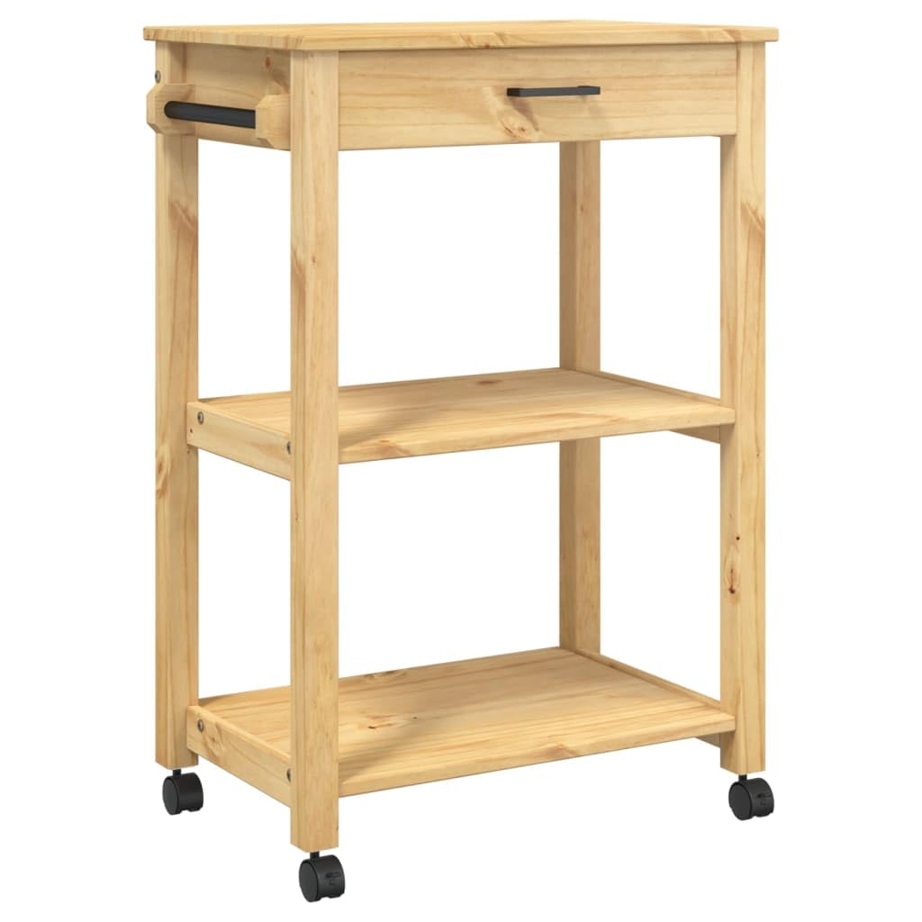 vidaXL Kitchen Trolley Rolling Cart - Solid Pine Wood with Honey Wax Finish, Mobile Organizer with Wheels for Home and Living Storage, 23.6x15.7x35.4