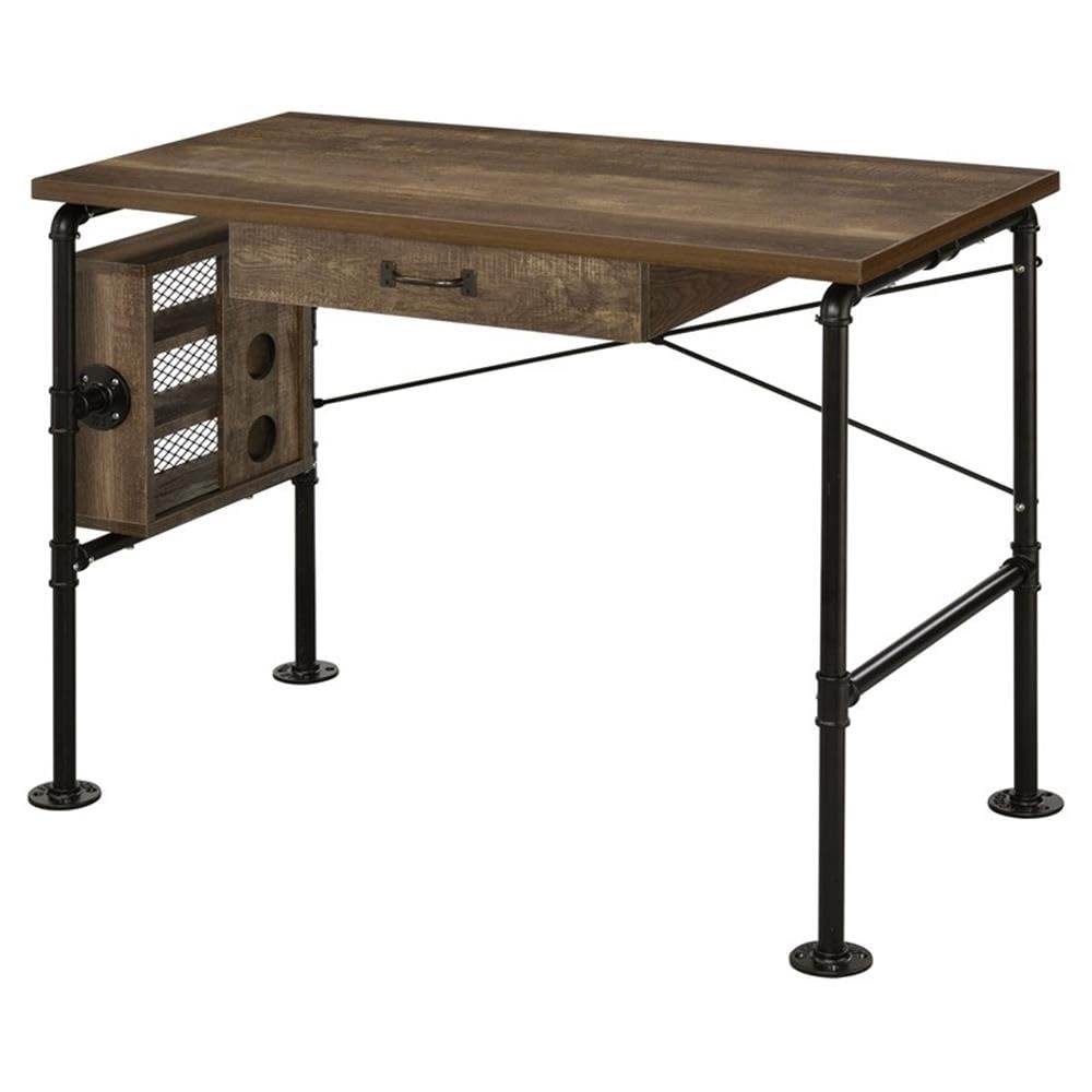 Acme Endang Wooden Top Writing Desk In Weathered Oak And Black