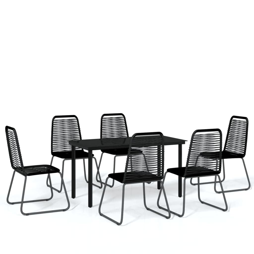 vidaXL 7 Piece Outdoor Patio Dining Set - Sleek Black Finish, Powder-Coated Steel Frame - PE Rattan Chairs - Glass Tabletop - Comfortable, Durable, and Stylish