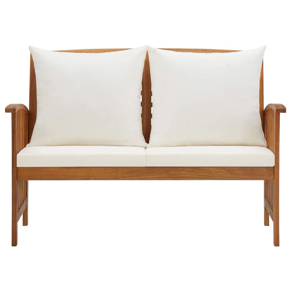vidaXL Outdoor Patio Bench with Thick Cushions - Solid Acacia Wood Construction - Aesthetically Pleasing Design - 46.9" x 26.4" x 32.7" - Compliant with California Proposition 65 Warning
